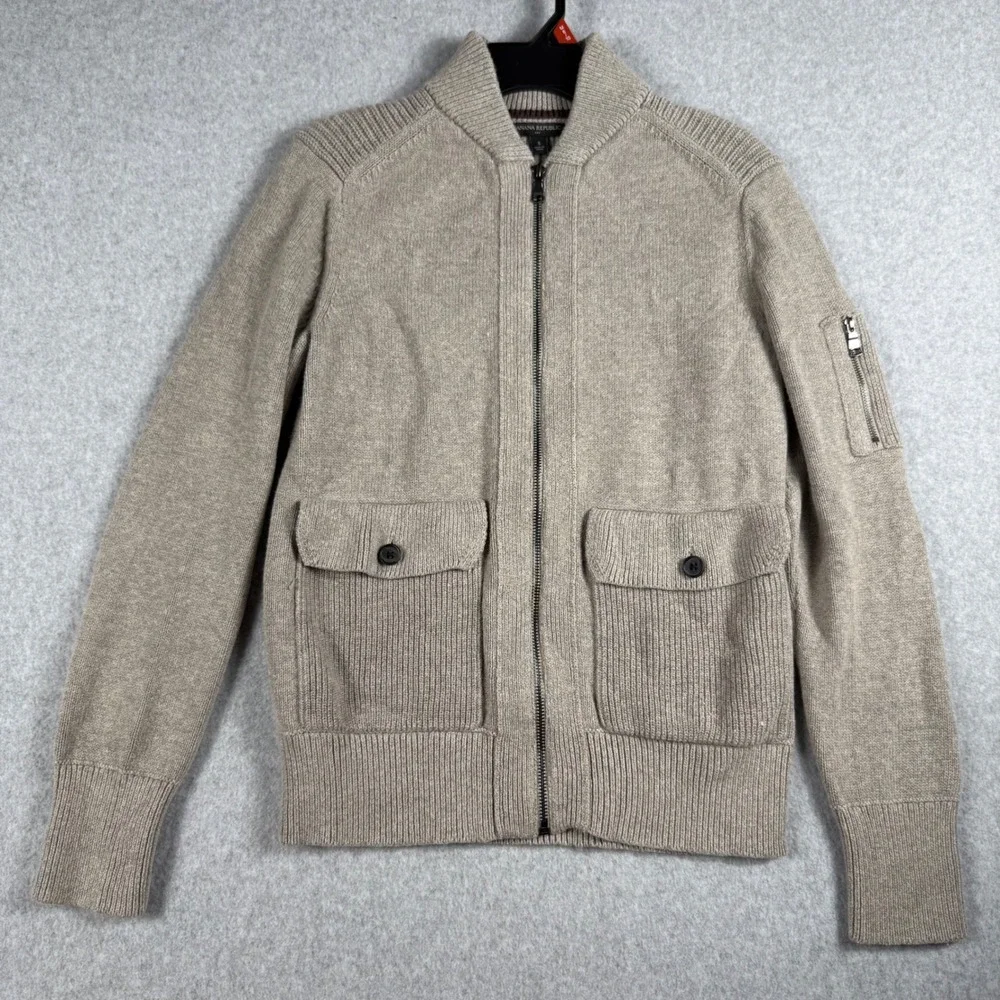 Banana Republic Zip Cardigan Small Tan Military Utility Gorpcore Minimalist